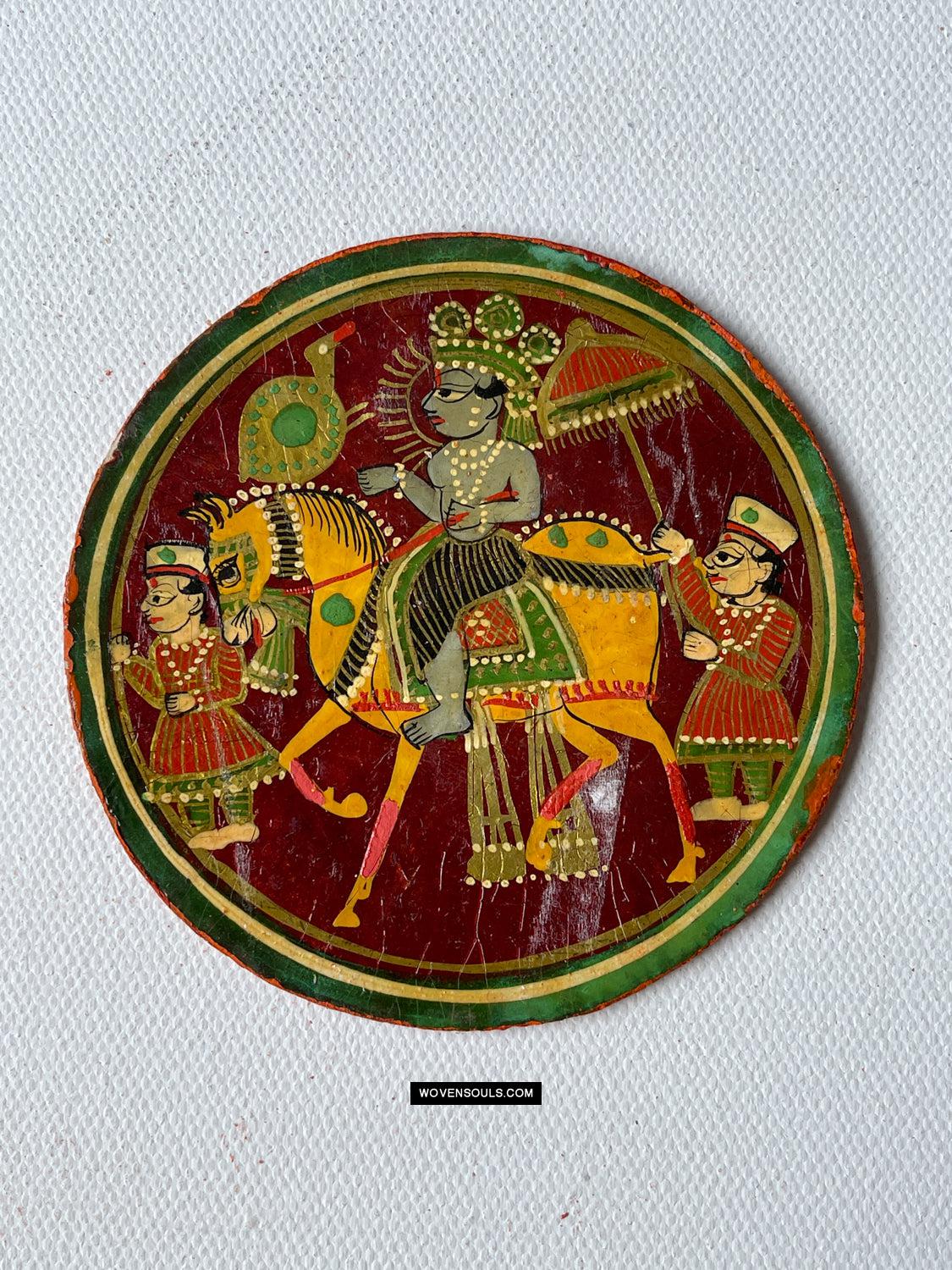 1384-B TWO Large Antique Lacquered Ganjifa Playing Cards - Premium Face Court Card-WOVENSOULS Antique Textiles & Art Gallery