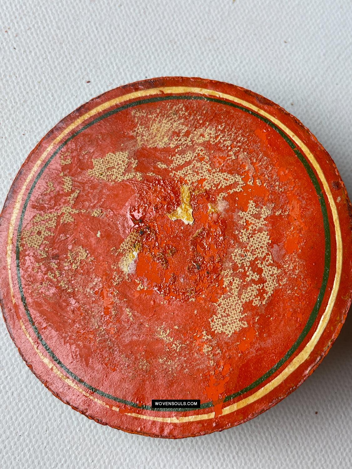 1384-B TWO Large Antique Lacquered Ganjifa Playing Cards - Premium Face Court Card-WOVENSOULS Antique Textiles & Art Gallery