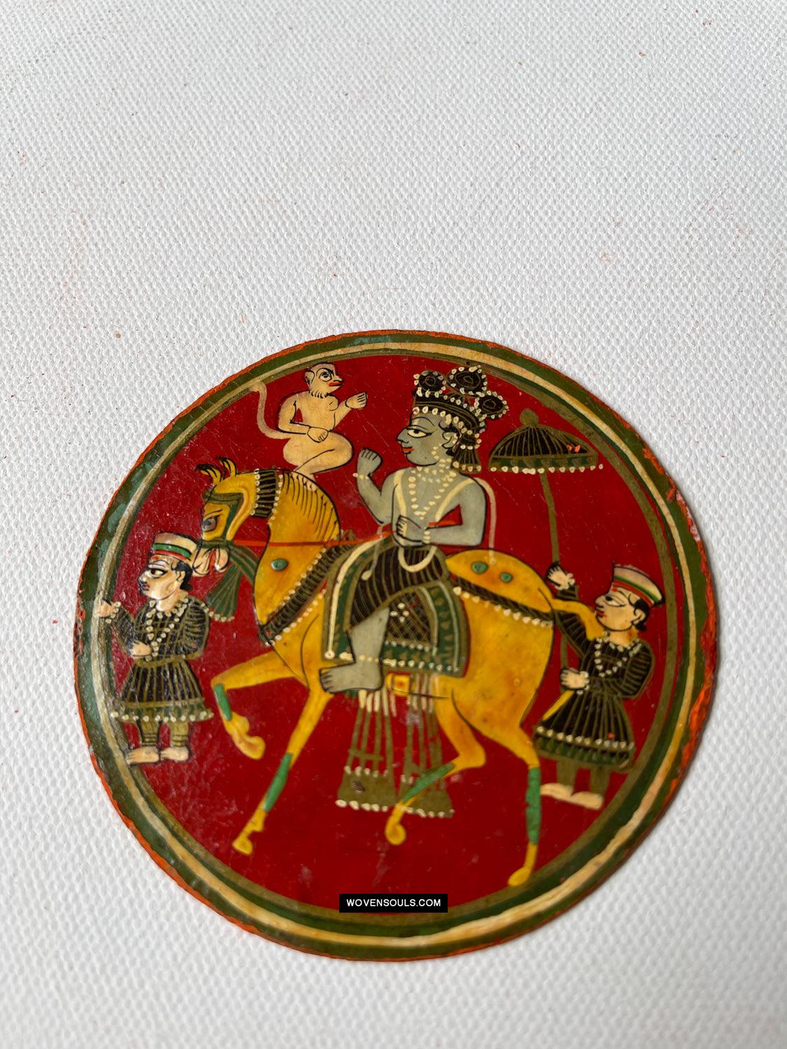 1384-B TWO Large Antique Lacquered Ganjifa Playing Cards - Premium Face Court Card-WOVENSOULS Antique Textiles & Art Gallery