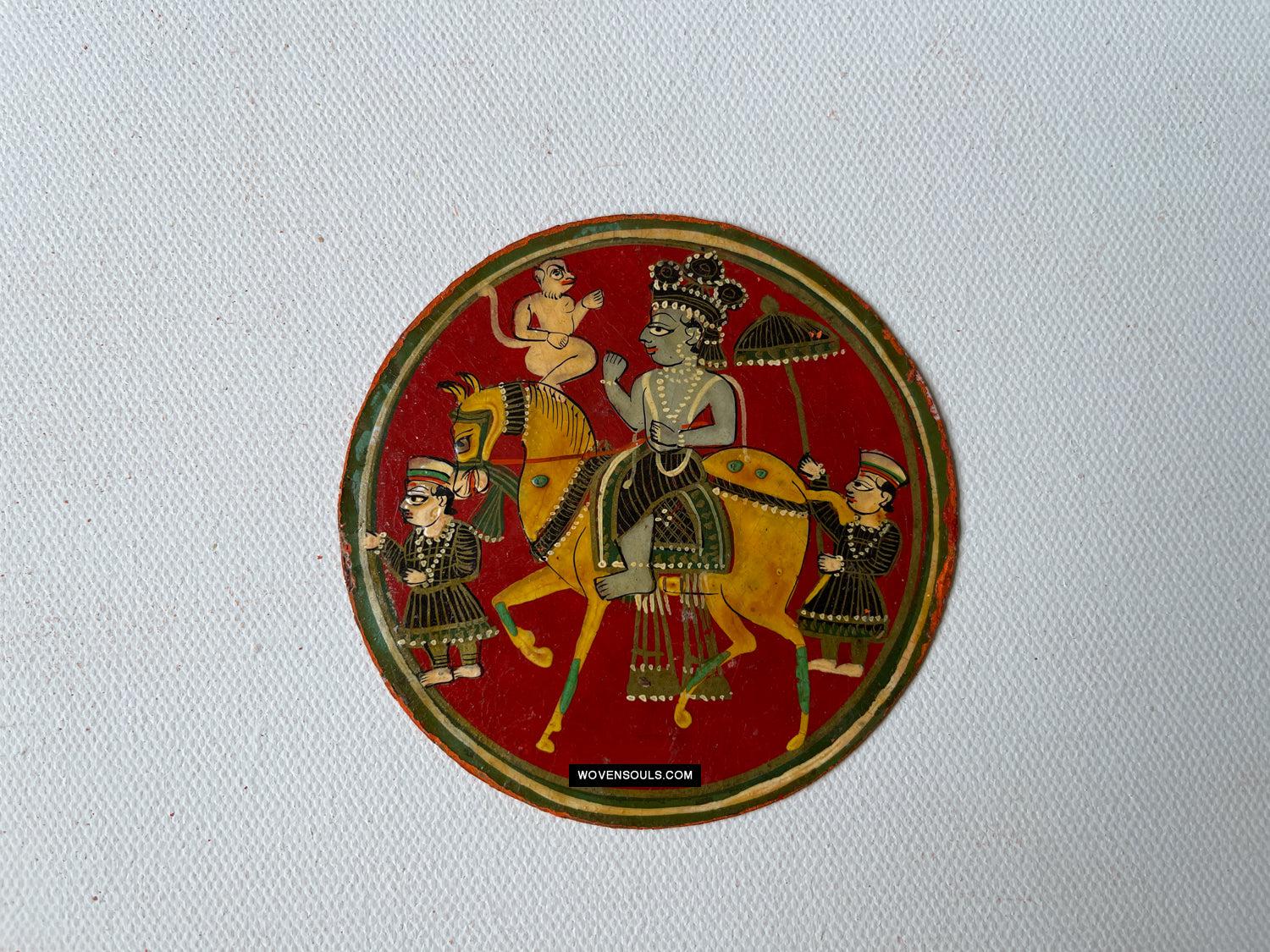 1384-B TWO Large Antique Lacquered Ganjifa Playing Cards - Premium Face Court Card-WOVENSOULS Antique Textiles & Art Gallery