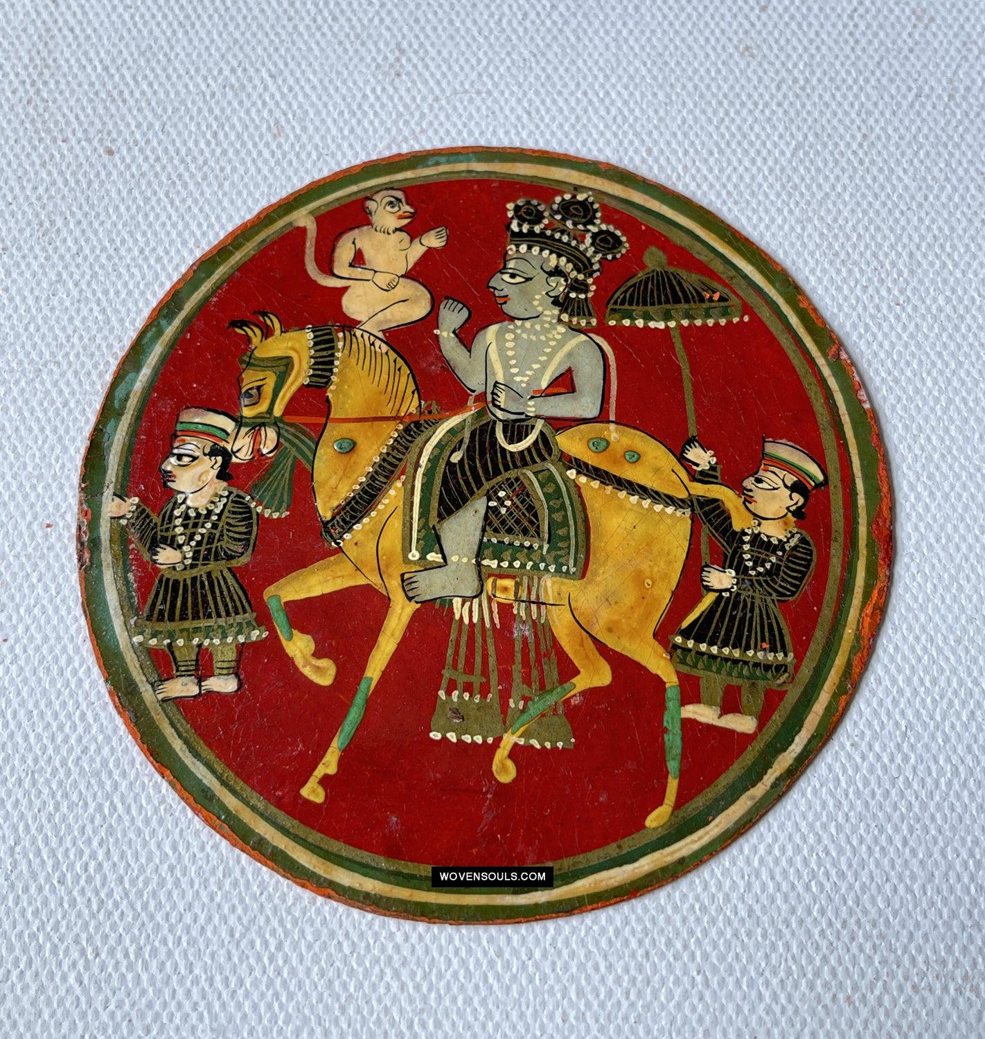 1384-B TWO Large Antique Lacquered Ganjifa Playing Cards - Premium Face Court Card-WOVENSOULS Antique Textiles & Art Gallery