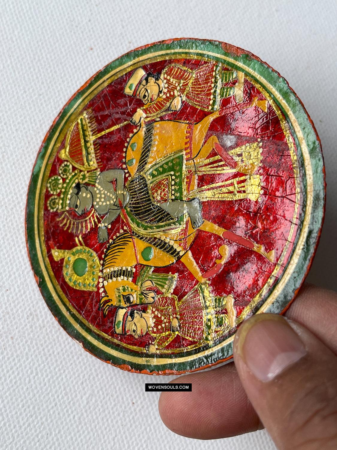 1384-B TWO Large Antique Lacquered Ganjifa Playing Cards - Premium Face Court Card-WOVENSOULS Antique Textiles & Art Gallery