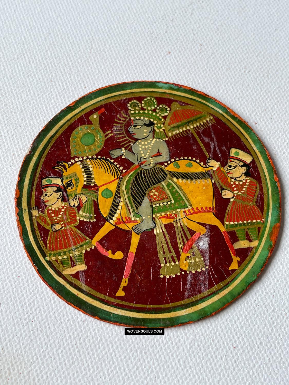 1384-B TWO Large Antique Lacquered Ganjifa Playing Cards - Premium Face Court Card-WOVENSOULS Antique Textiles & Art Gallery