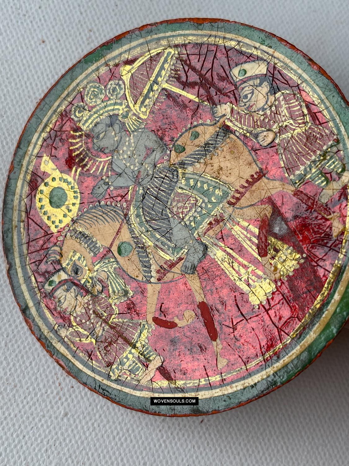 1384-B TWO Large Antique Lacquered Ganjifa Playing Cards - Premium Face Court Card-WOVENSOULS Antique Textiles & Art Gallery