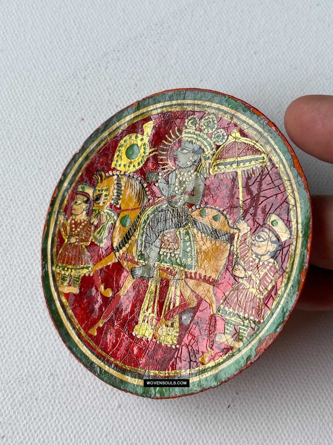 1384-B TWO Large Antique Lacquered Ganjifa Playing Cards - Premium Face Court Card-WOVENSOULS Antique Textiles & Art Gallery