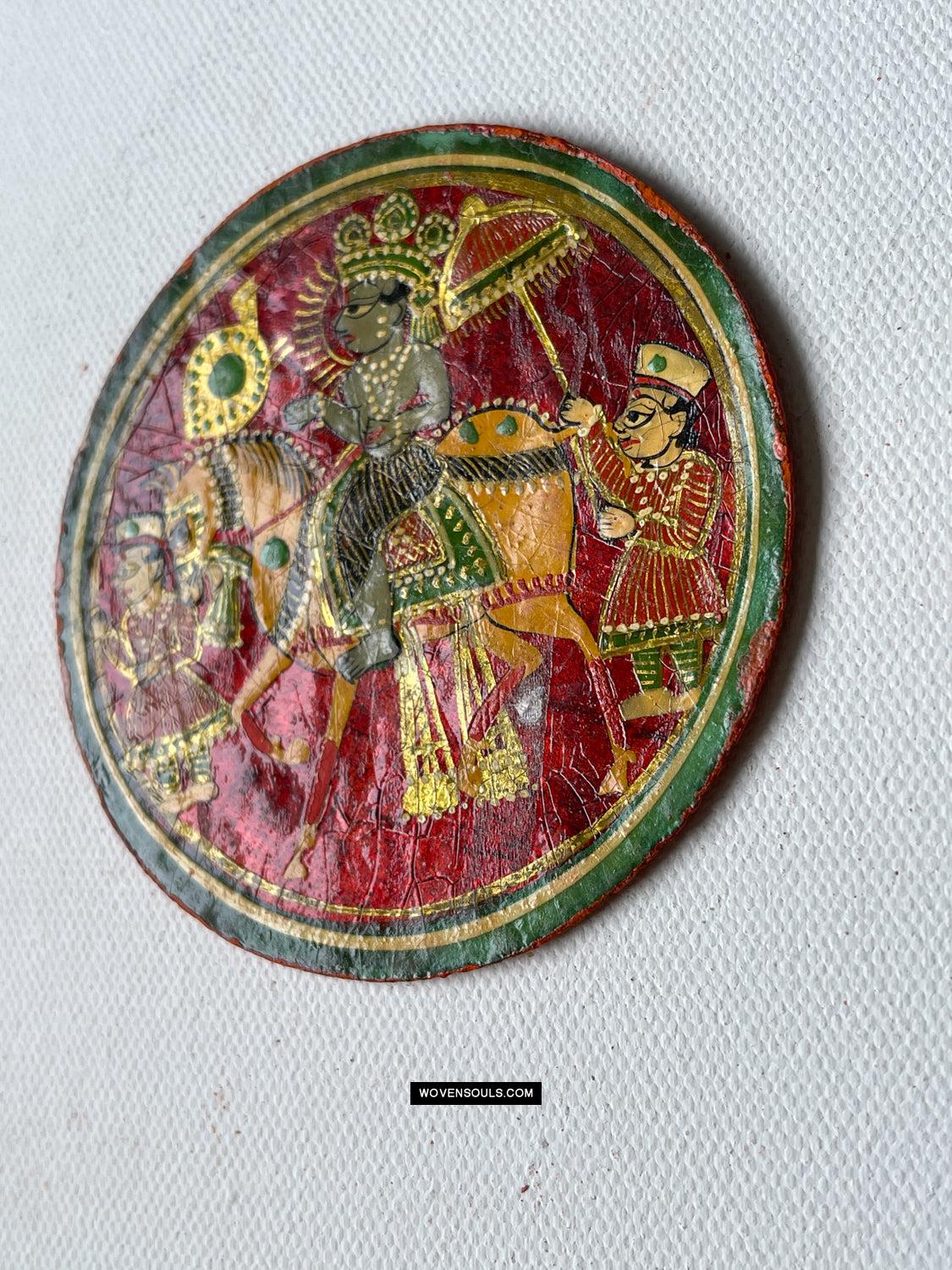 1384-B TWO Large Antique Lacquered Ganjifa Playing Cards - Premium Face Court Card-WOVENSOULS Antique Textiles & Art Gallery