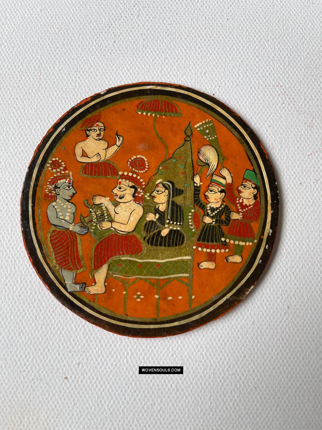 1384-C TWO Large Antique Lacquered Ganjifa Playing Cards - Premium Face Court Card-WOVENSOULS Antique Textiles & Art Gallery