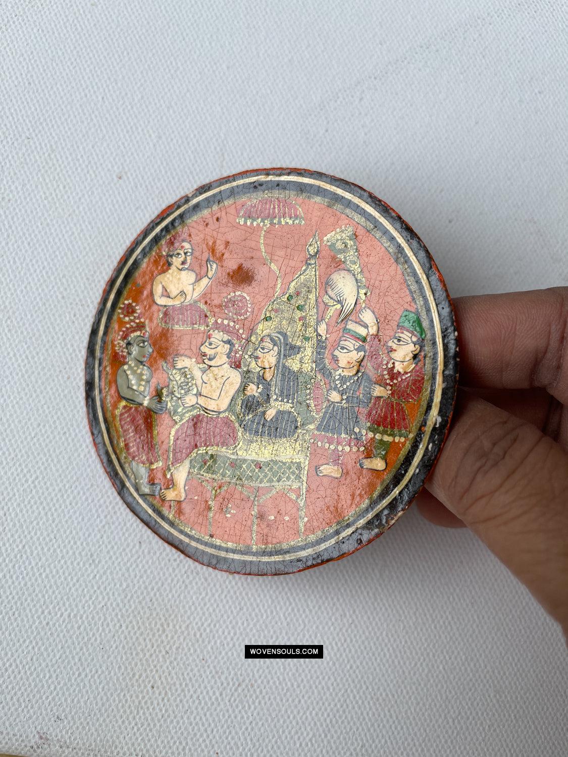 1384-C TWO Large Antique Lacquered Ganjifa Playing Cards - Premium Face Court Card-WOVENSOULS Antique Textiles & Art Gallery