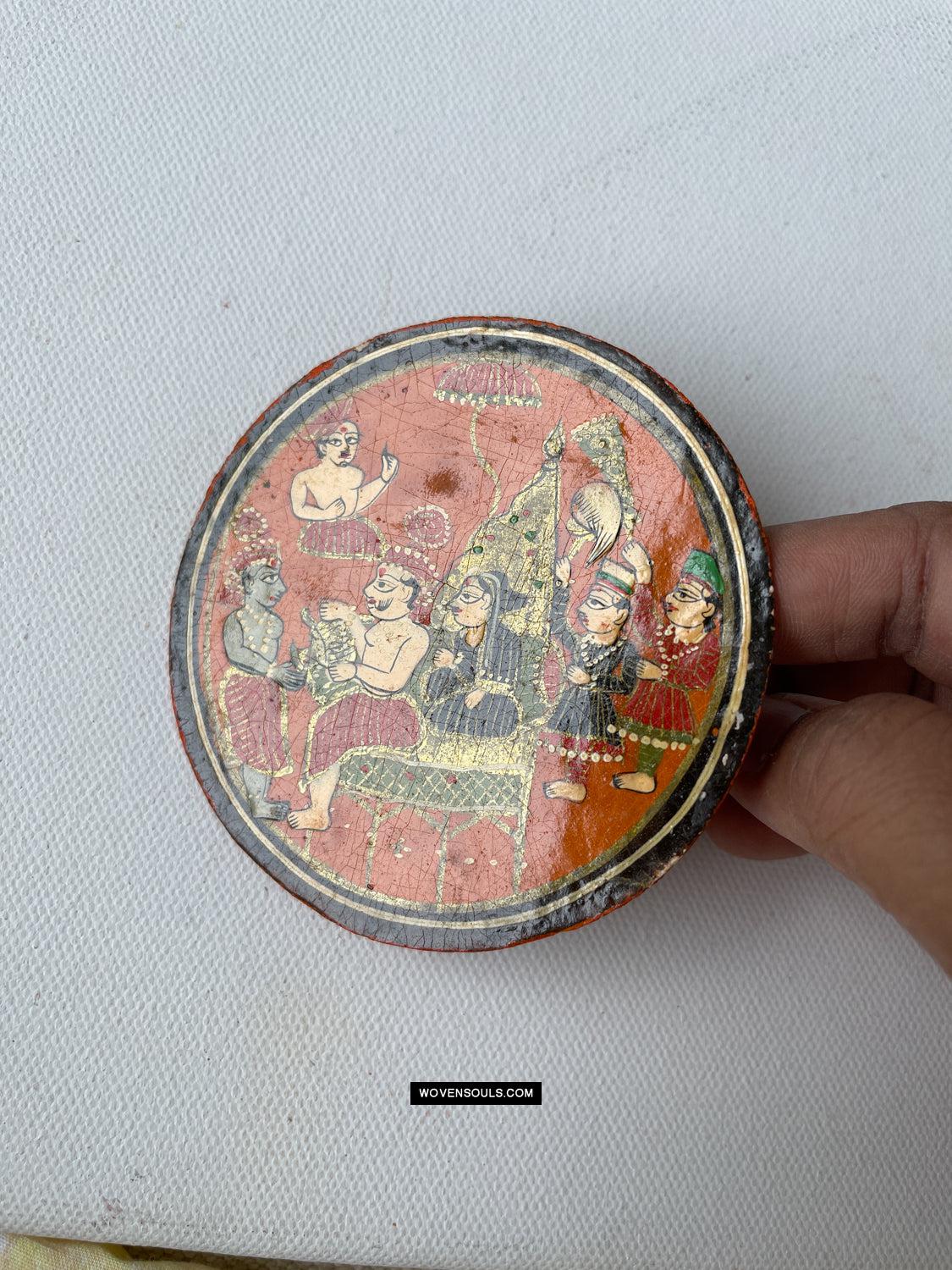 1384-C TWO Large Antique Lacquered Ganjifa Playing Cards - Premium Face Court Card-WOVENSOULS Antique Textiles & Art Gallery