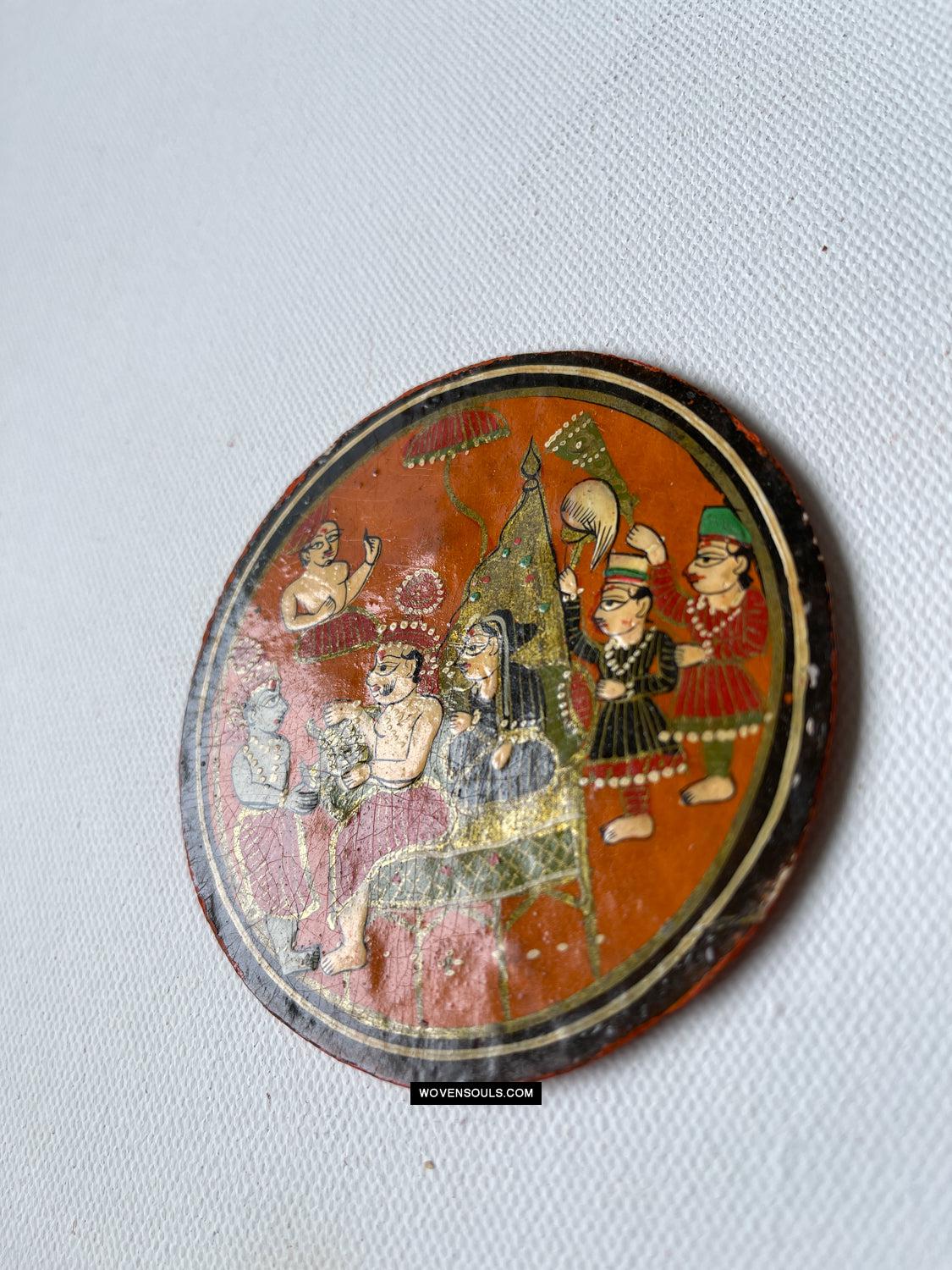 1384-C TWO Large Antique Lacquered Ganjifa Playing Cards - Premium Face Court Card-WOVENSOULS Antique Textiles & Art Gallery