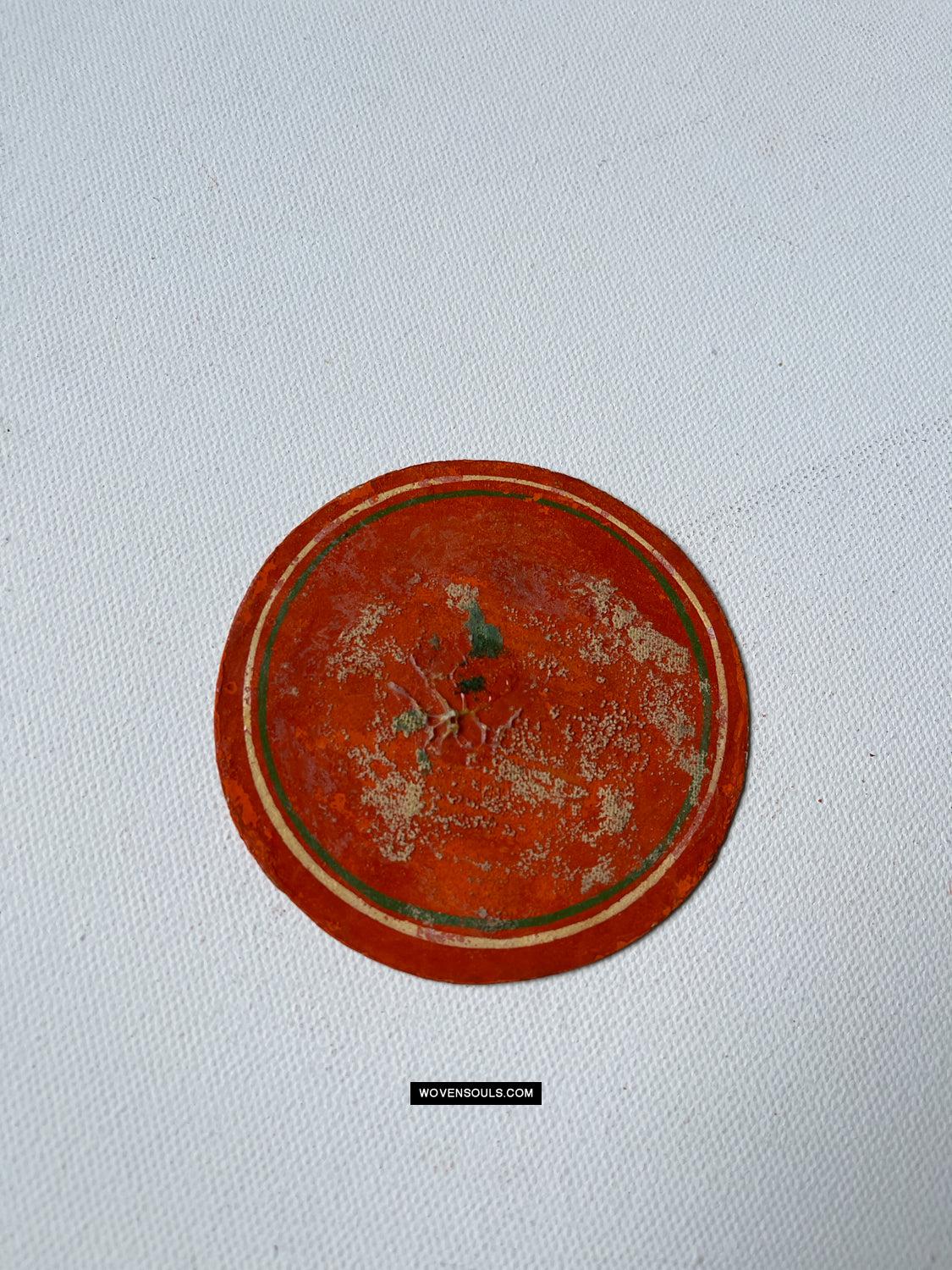 1384-C TWO Large Antique Lacquered Ganjifa Playing Cards - Premium Face Court Card-WOVENSOULS Antique Textiles & Art Gallery