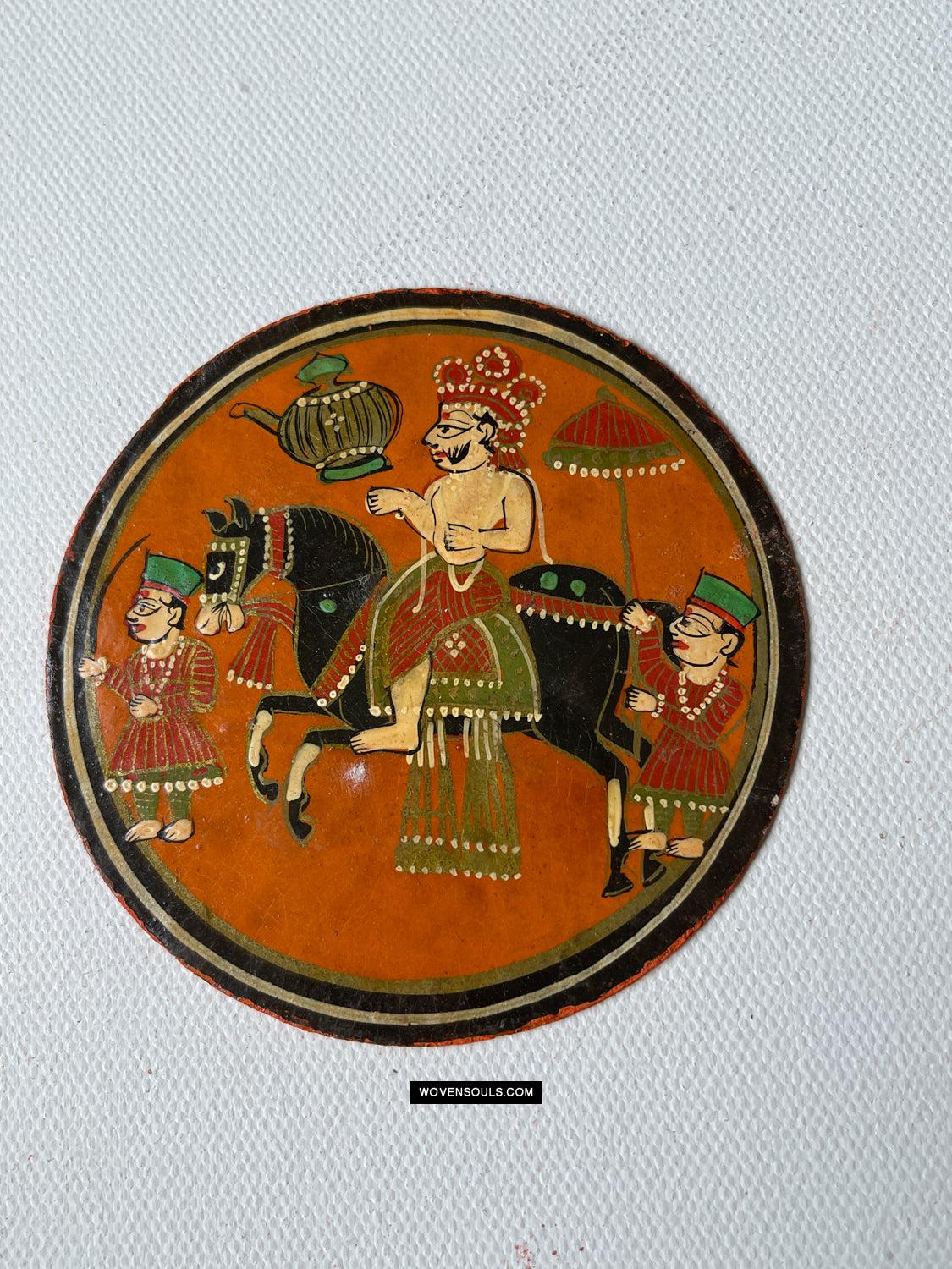 1384-C TWO Large Antique Lacquered Ganjifa Playing Cards - Premium Face Court Card-WOVENSOULS Antique Textiles & Art Gallery