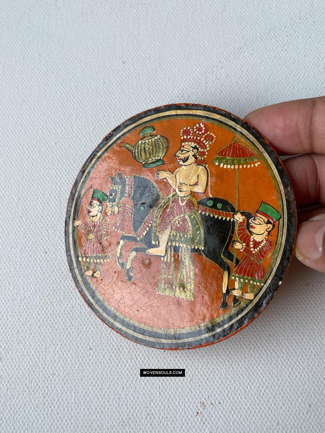 1384-C TWO Large Antique Lacquered Ganjifa Playing Cards - Premium Face Court Card-WOVENSOULS Antique Textiles & Art Gallery