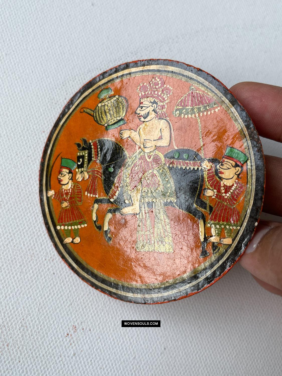 1384-C TWO Large Antique Lacquered Ganjifa Playing Cards - Premium Face Court Card-WOVENSOULS Antique Textiles & Art Gallery