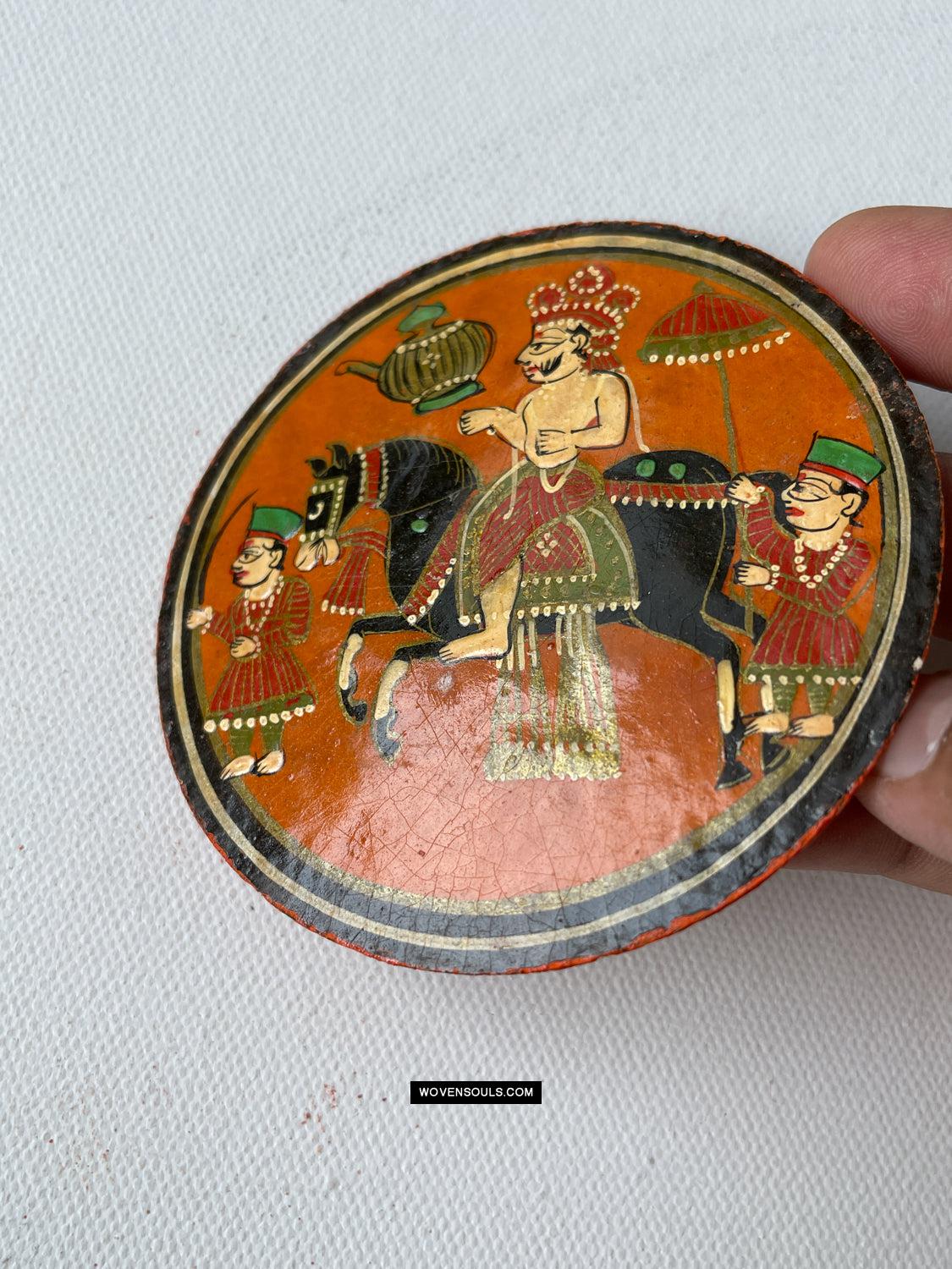 1384-C TWO Large Antique Lacquered Ganjifa Playing Cards - Premium Face Court Card-WOVENSOULS Antique Textiles & Art Gallery