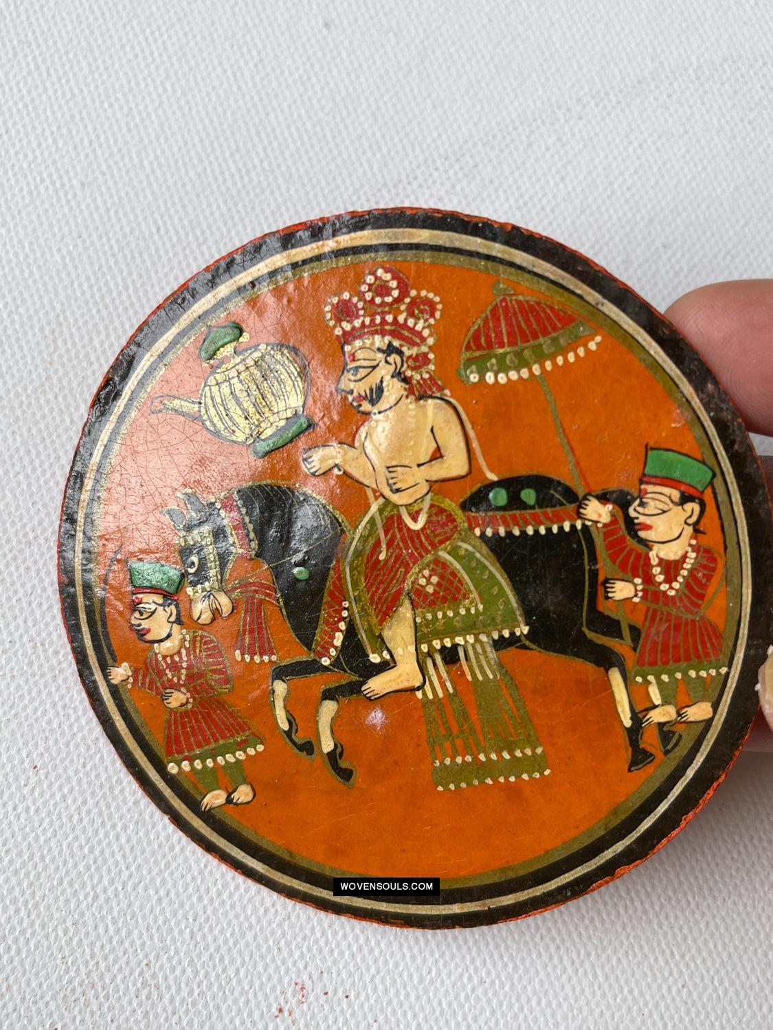 1384-C TWO Large Antique Lacquered Ganjifa Playing Cards - Premium Face Court Card-WOVENSOULS Antique Textiles & Art Gallery