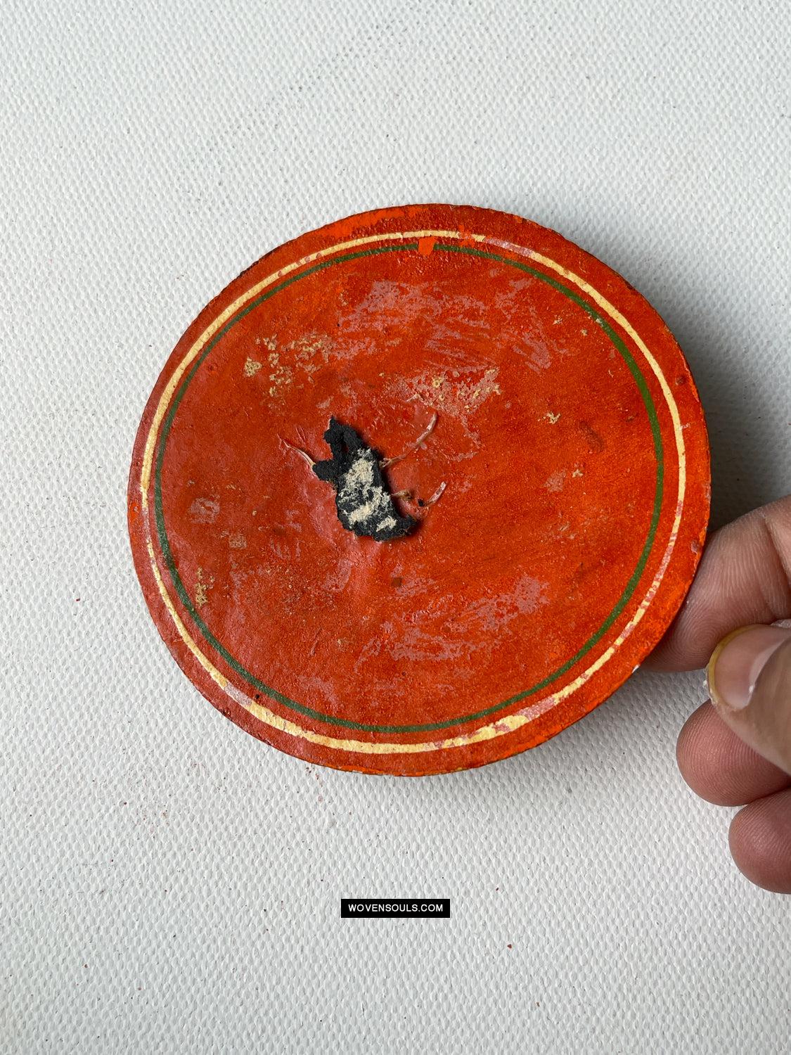 1384-C TWO Large Antique Lacquered Ganjifa Playing Cards - Premium Face Court Card-WOVENSOULS Antique Textiles & Art Gallery