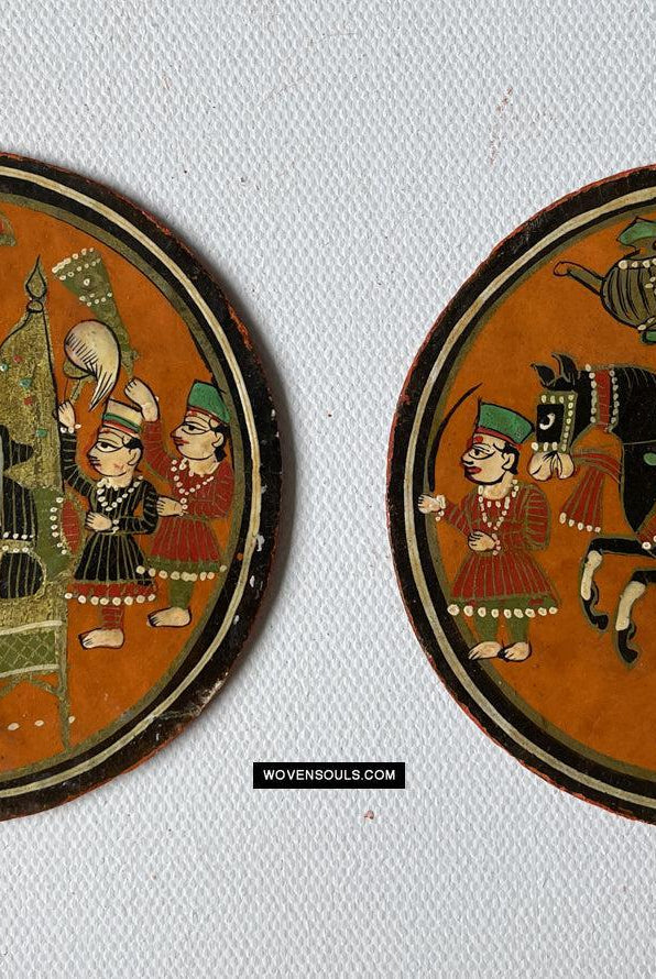 1384-C TWO Large Antique Lacquered Ganjifa Playing Cards - Premium Face Court Card-WOVENSOULS Antique Textiles & Art Gallery