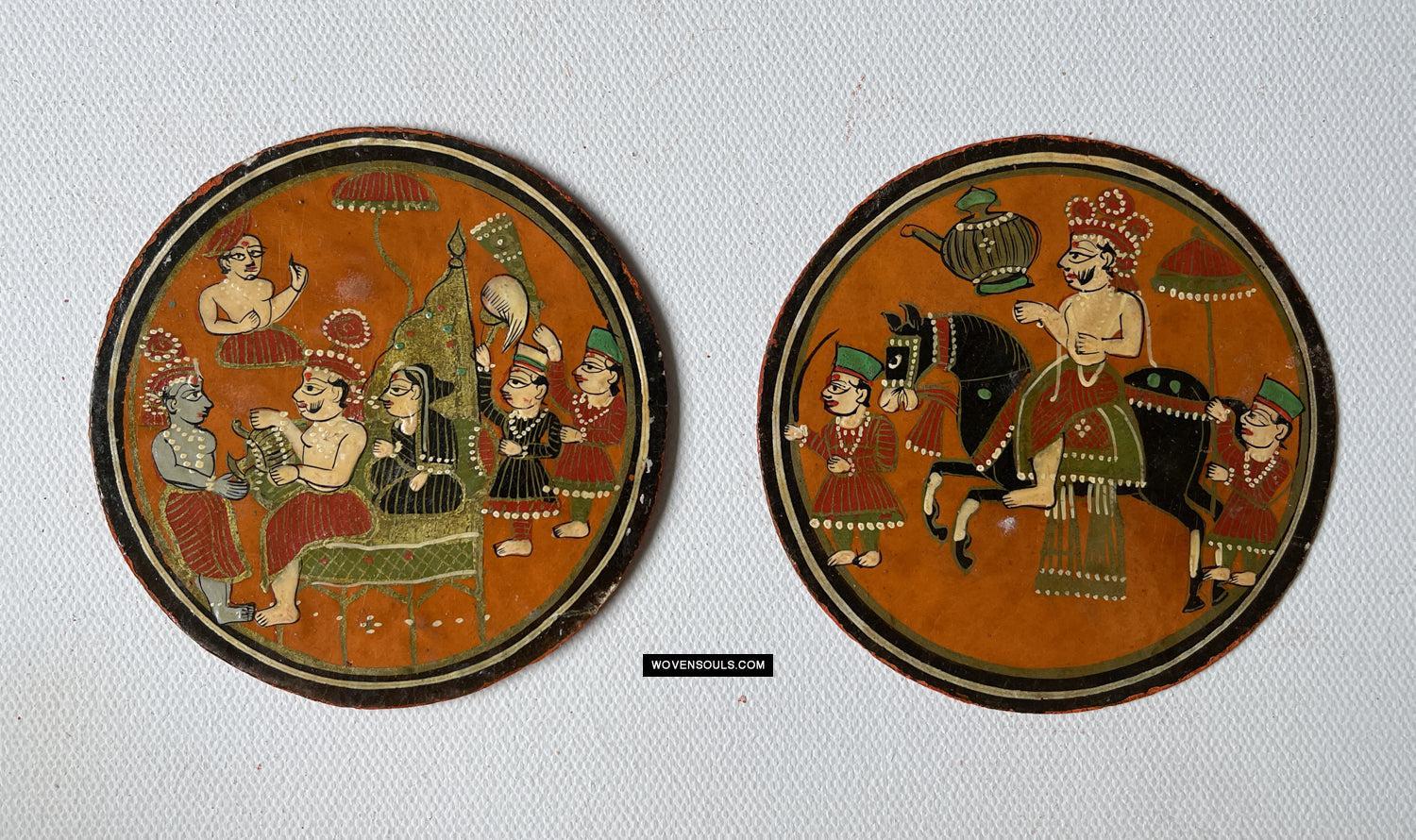 1384-C TWO Large Antique Lacquered Ganjifa Playing Cards - Premium Face Court Card-WOVENSOULS Antique Textiles & Art Gallery