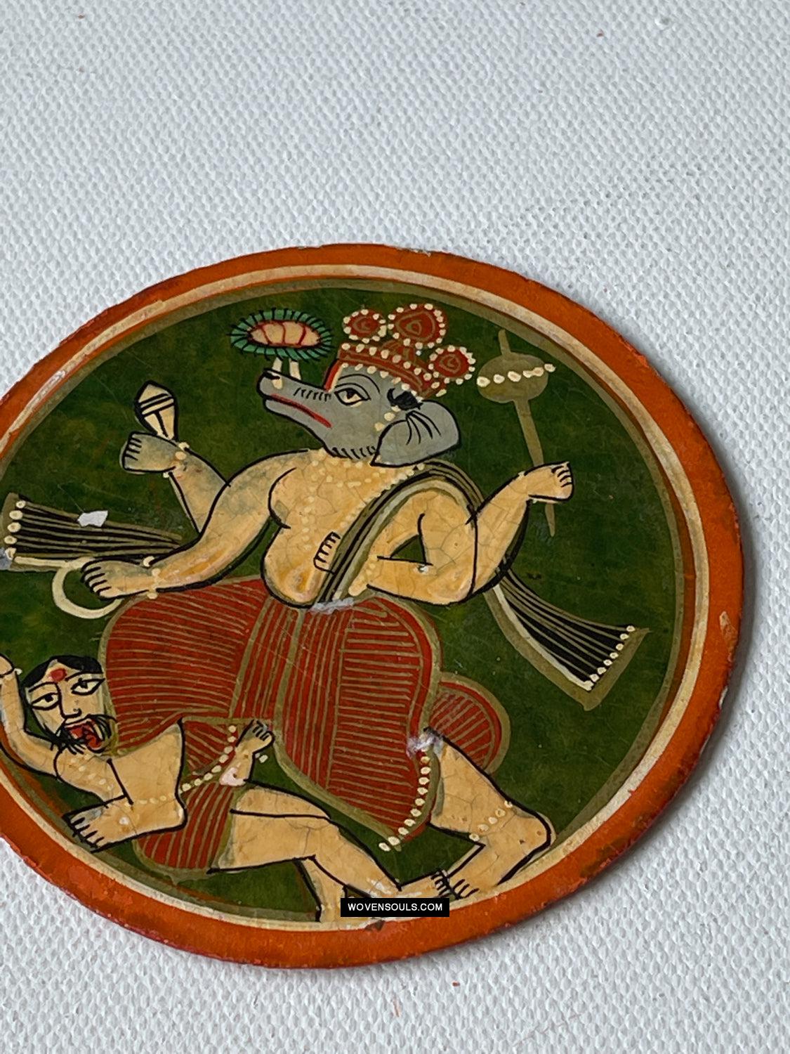 1384-D THREE Large Antique Lacquered Ganjifa Playing Cards - Premium Face Court Card-WOVENSOULS Antique Textiles & Art Gallery