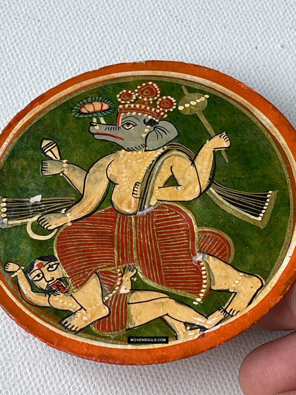 1384-D THREE Large Antique Lacquered Ganjifa Playing Cards - Premium Face Court Card-WOVENSOULS Antique Textiles & Art Gallery