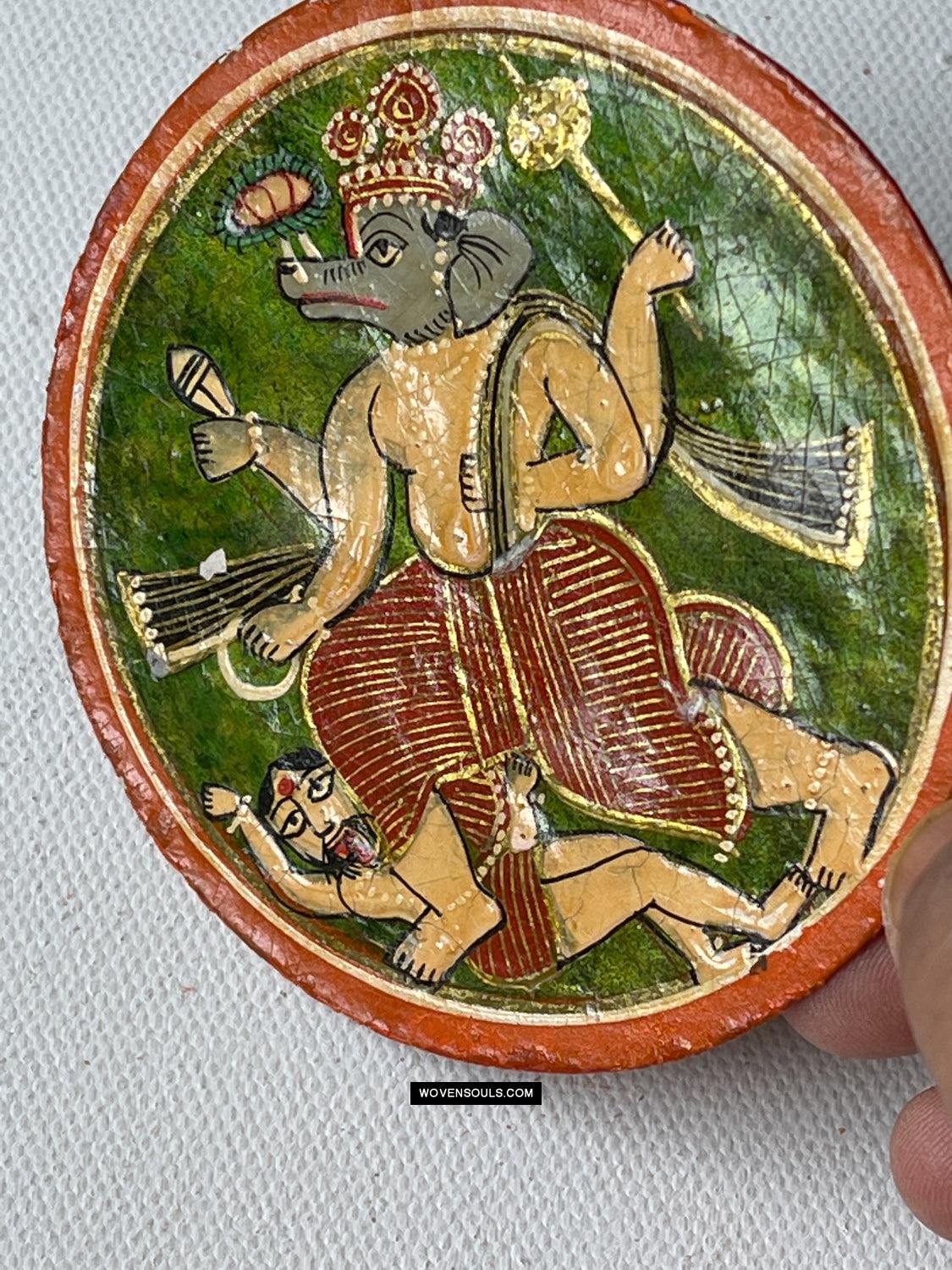 1384-D THREE Large Antique Lacquered Ganjifa Playing Cards - Premium Face Court Card-WOVENSOULS Antique Textiles & Art Gallery