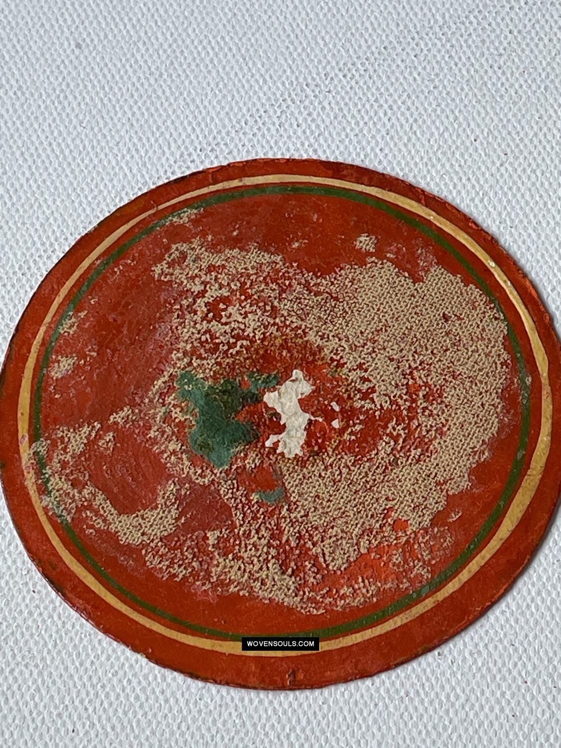 1384-D THREE Large Antique Lacquered Ganjifa Playing Cards - Premium Face Court Card-WOVENSOULS Antique Textiles & Art Gallery