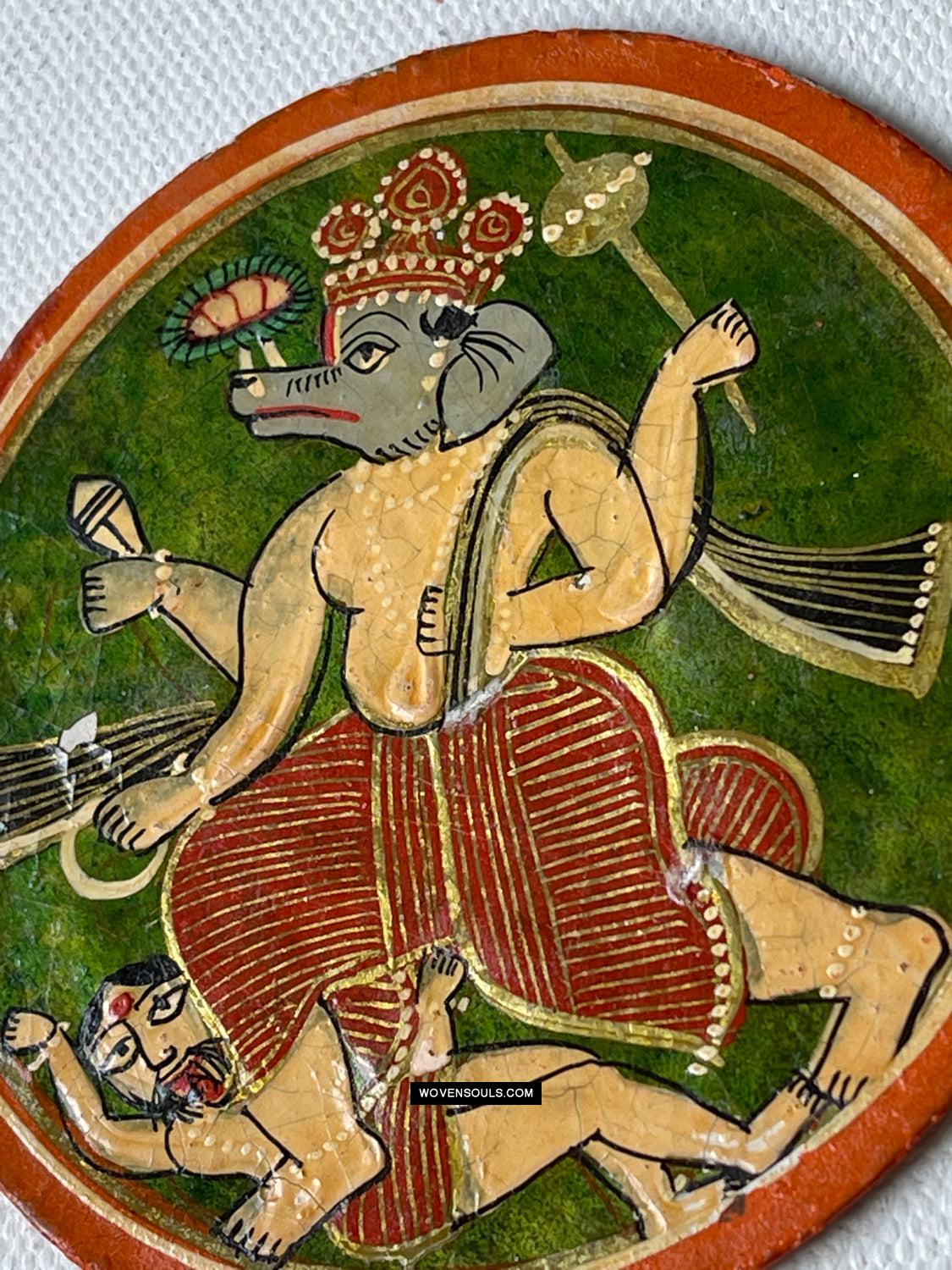 1384-D THREE Large Antique Lacquered Ganjifa Playing Cards - Premium Face Court Card-WOVENSOULS Antique Textiles & Art Gallery