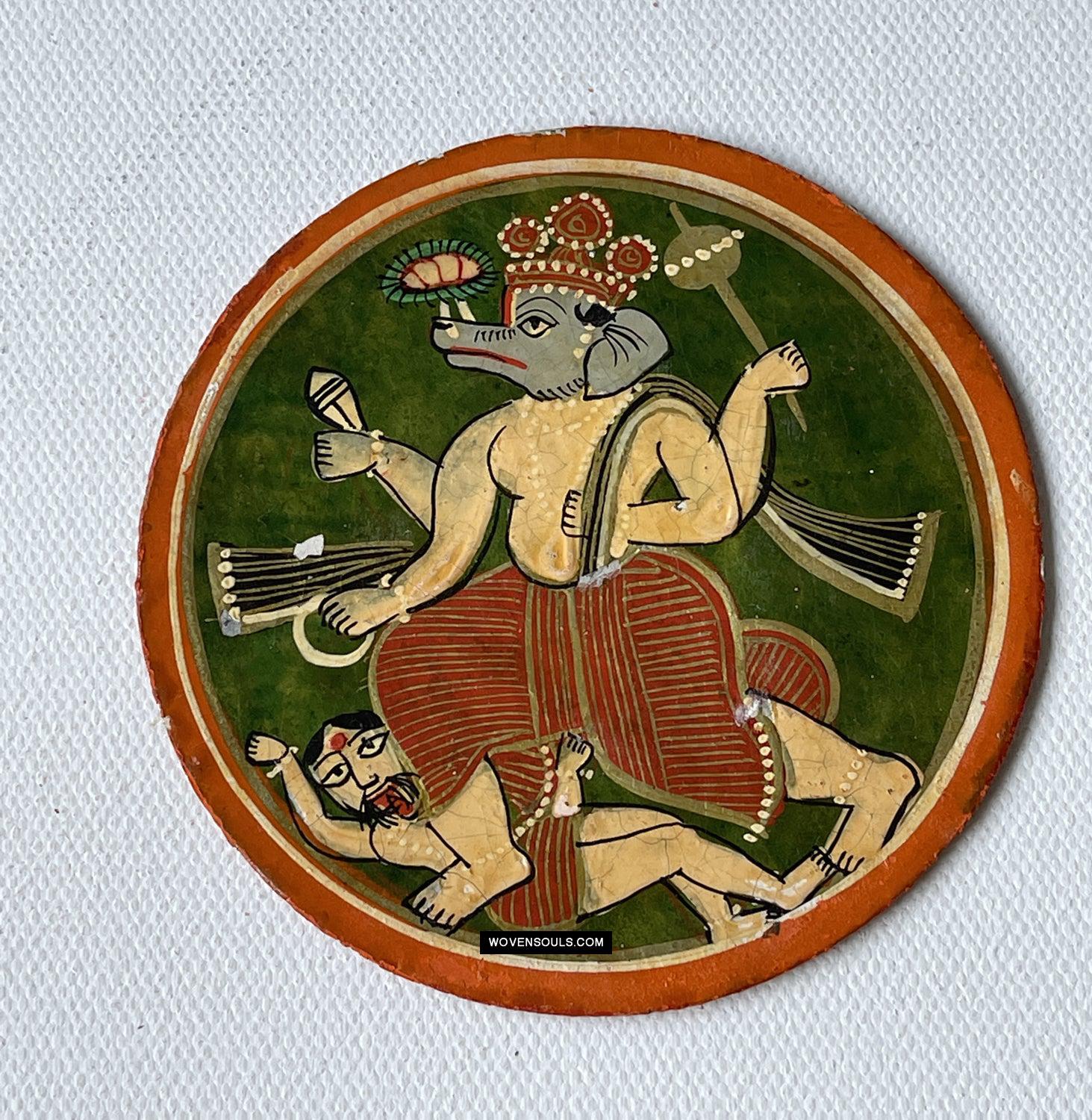 1384-D THREE Large Antique Lacquered Ganjifa Playing Cards - Premium Face Court Card-WOVENSOULS Antique Textiles & Art Gallery