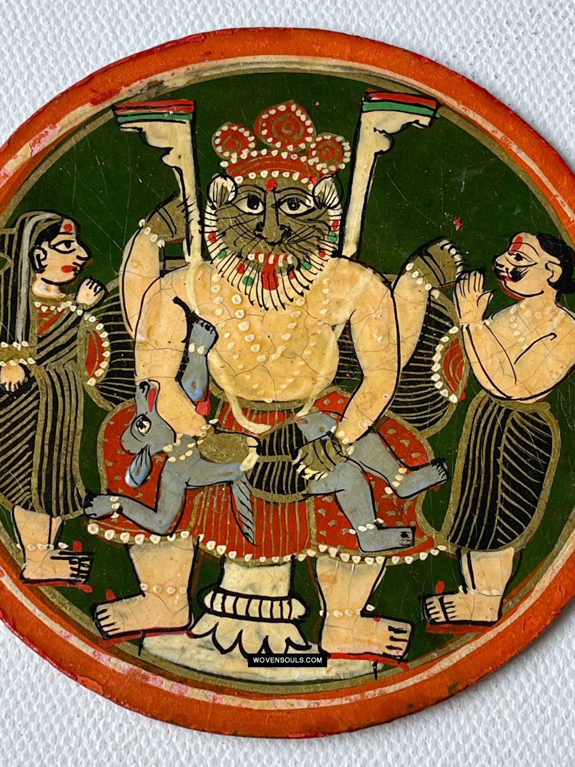 1384-D THREE Large Antique Lacquered Ganjifa Playing Cards - Premium Face Court Card-WOVENSOULS Antique Textiles & Art Gallery