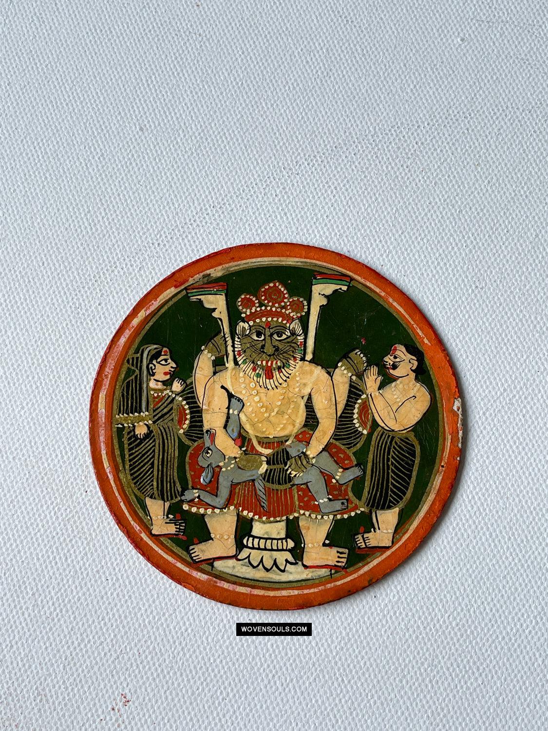 1384-D THREE Large Antique Lacquered Ganjifa Playing Cards - Premium Face Court Card-WOVENSOULS Antique Textiles & Art Gallery