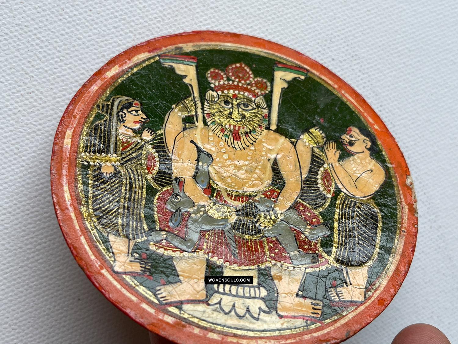 1384-D THREE Large Antique Lacquered Ganjifa Playing Cards - Premium Face Court Card-WOVENSOULS Antique Textiles & Art Gallery