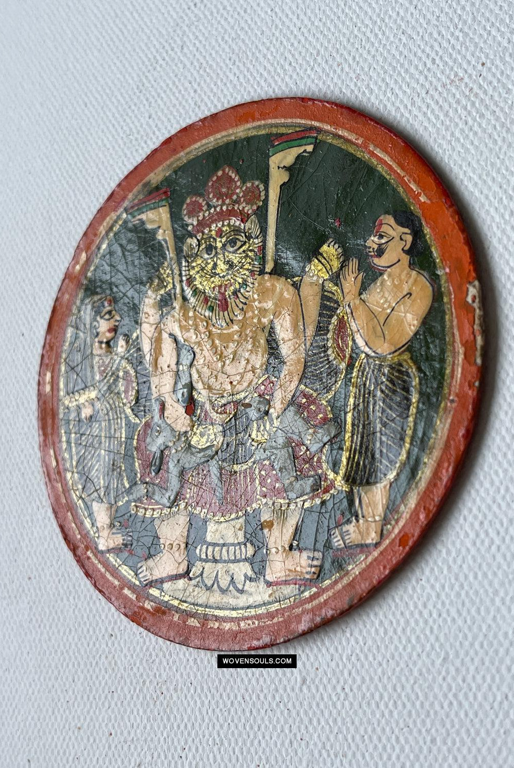 1384-D TROIS Grandes Cartes à Jouer Ganjifa Laquées Antiques - Carte Premium Face Court-WOVENSOULS Textiles anciens et galerie d'art