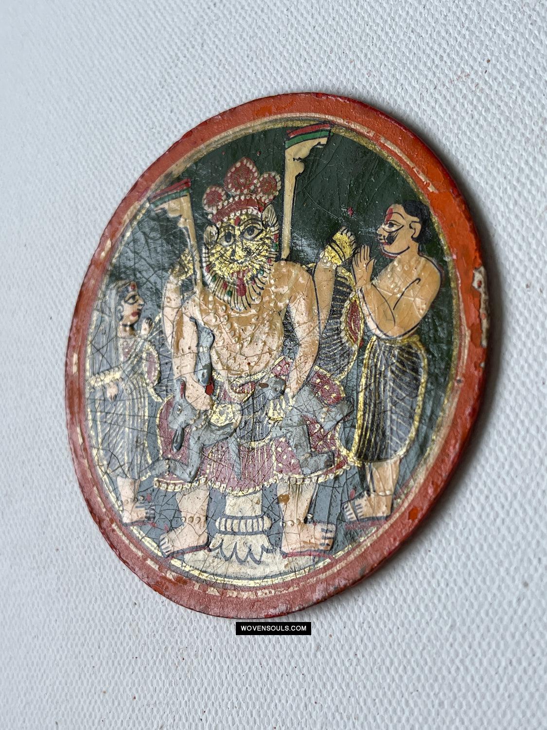 1384-D THREE Large Antique Lacquered Ganjifa Playing Cards - Premium Face Court Card-WOVENSOULS Antique Textiles & Art Gallery