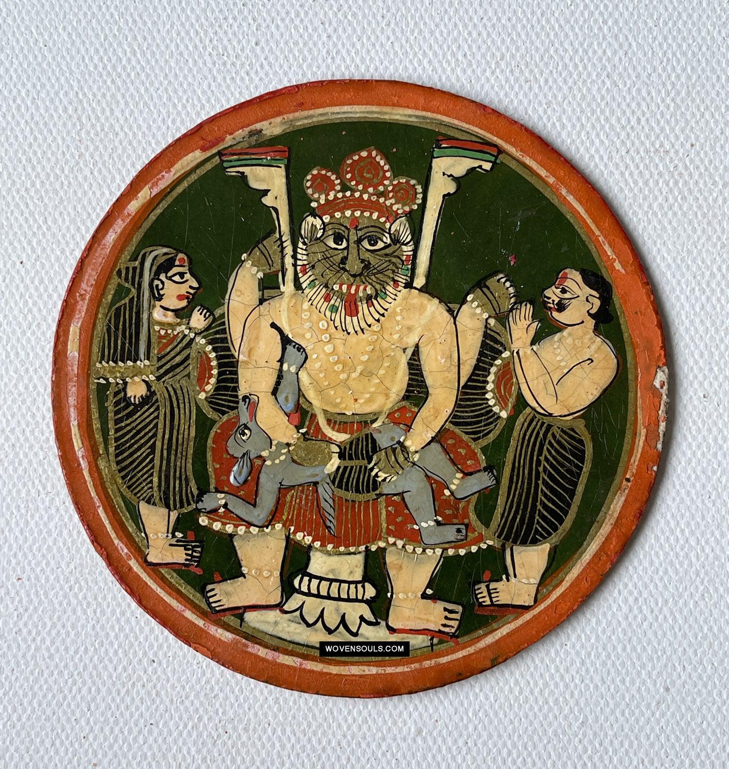 1384-D THREE Large Antique Lacquered Ganjifa Playing Cards - Premium Face Court Card-WOVENSOULS Antique Textiles & Art Gallery