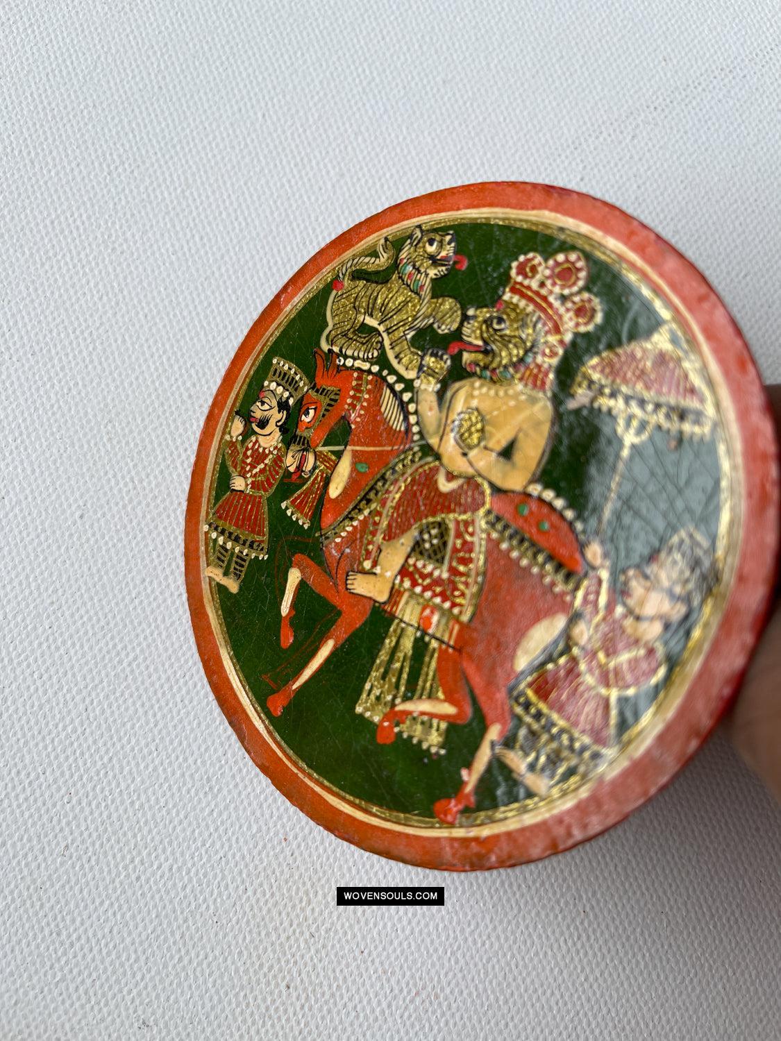 1384-D THREE Large Antique Lacquered Ganjifa Playing Cards - Premium Face Court Card-WOVENSOULS Antique Textiles & Art Gallery