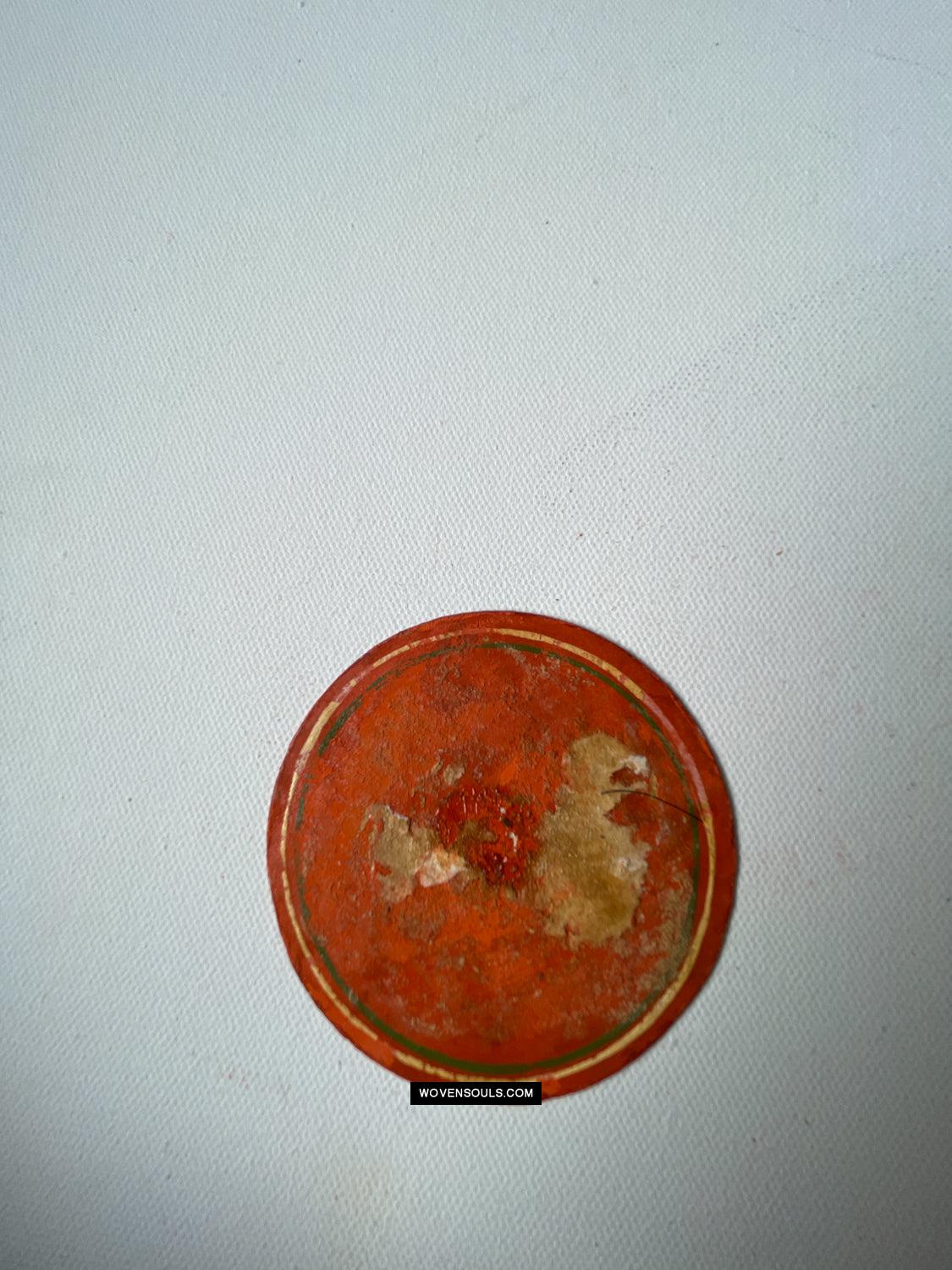 1384-E TWO Large Antique Lacquered Ganjifa Playing Cards - Premium Face Court Card-WOVENSOULS Antique Textiles & Art Gallery