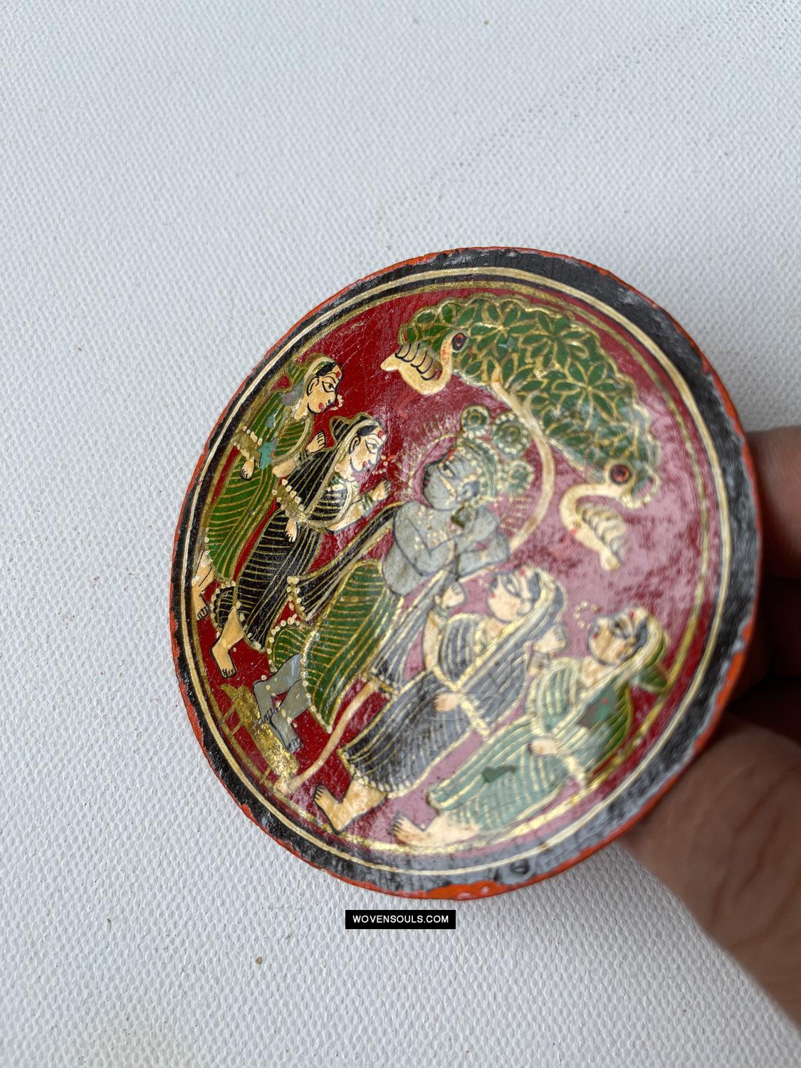 1384-E TWO Large Antique Lacquered Ganjifa Playing Cards - Premium Face Court Card-WOVENSOULS Antique Textiles & Art Gallery