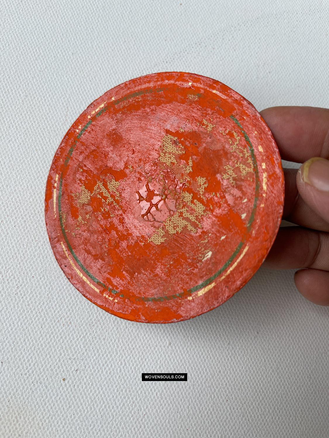 1384-E TWO Large Antique Lacquered Ganjifa Playing Cards - Premium Face Court Card-WOVENSOULS Antique Textiles & Art Gallery