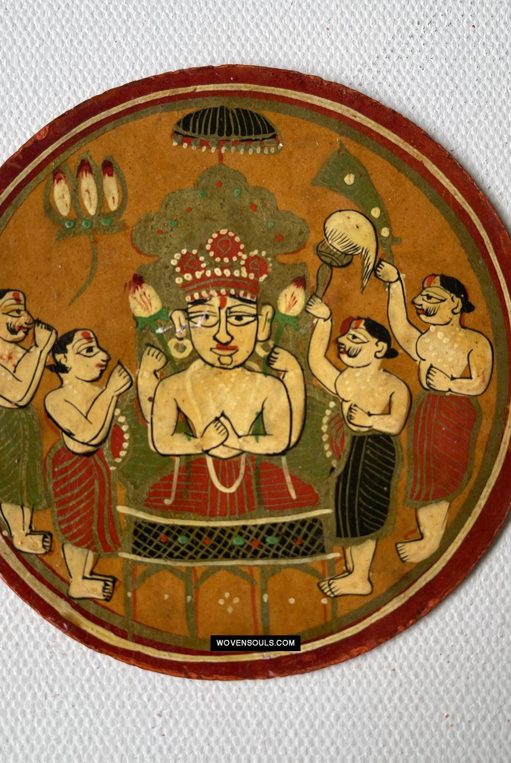 1384-F ONE Large Antique Lacquered Ganjifa Playing Cards - Premium Jain Face Court Card-WOVENSOULS Antique Textiles & Art Gallery