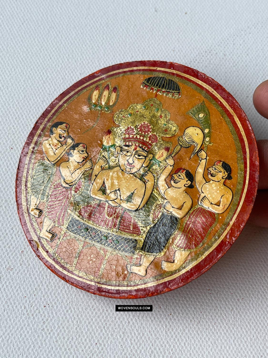 1384-F ONE Large Antique Lacquered Ganjifa Playing Cards - Premium Jain Face Court Card-WOVENSOULS Antique Textiles & Art Gallery