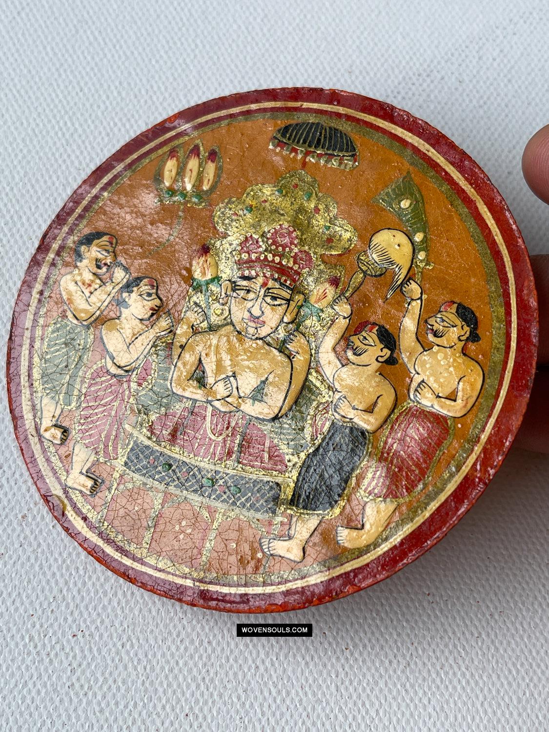 1384-F ONE Large Antique Lacquered Ganjifa Playing Cards - Premium Jain Face Court Card-WOVENSOULS Antique Textiles & Art Gallery