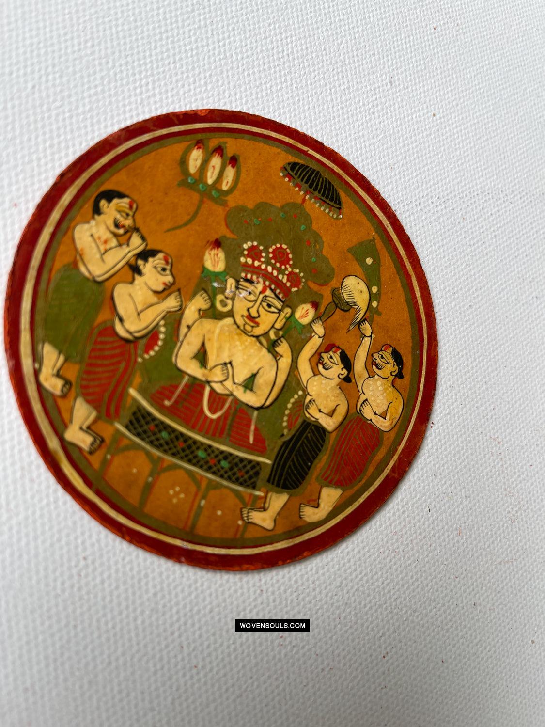 1384-F ONE Large Antique Lacquered Ganjifa Playing Cards - Premium Jain Face Court Card-WOVENSOULS Antique Textiles & Art Gallery