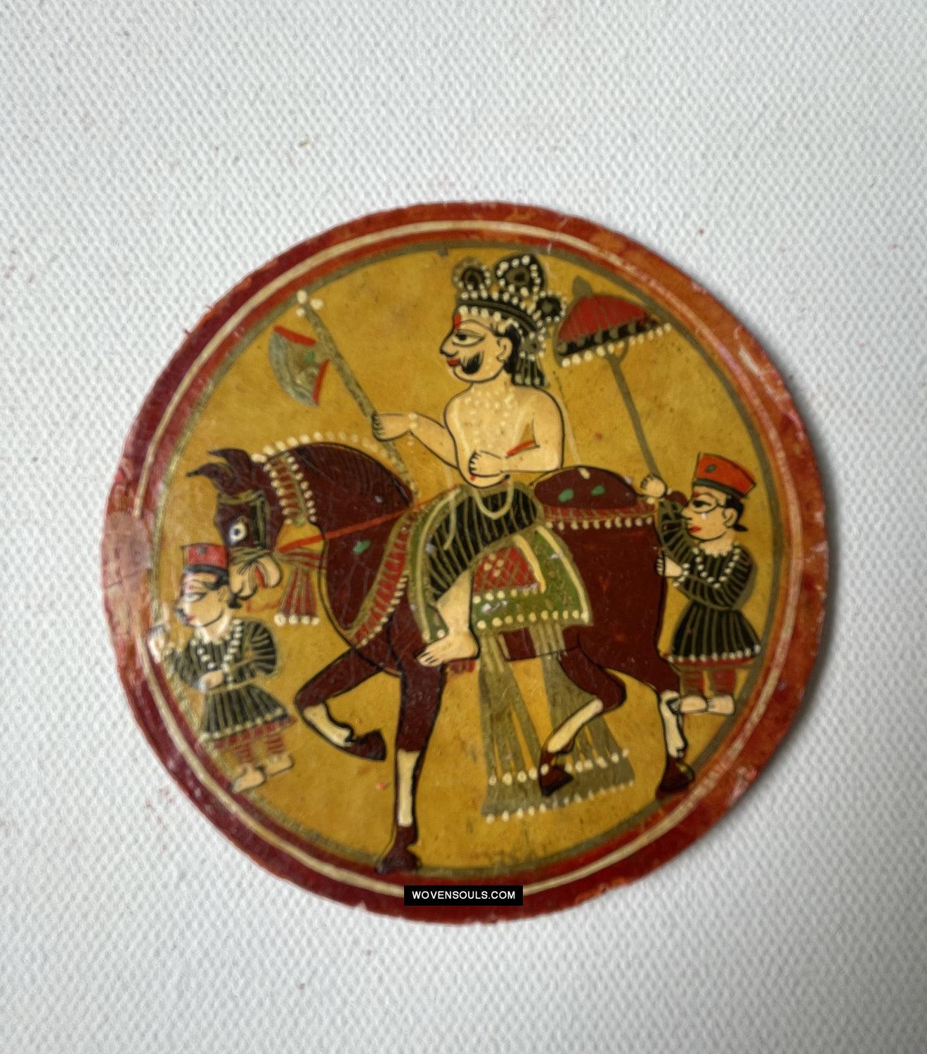 1384-G TWO Large Antique Lacquered Ganjifa Playing Cards - Premium Face Court Card-WOVENSOULS Antique Textiles & Art Gallery