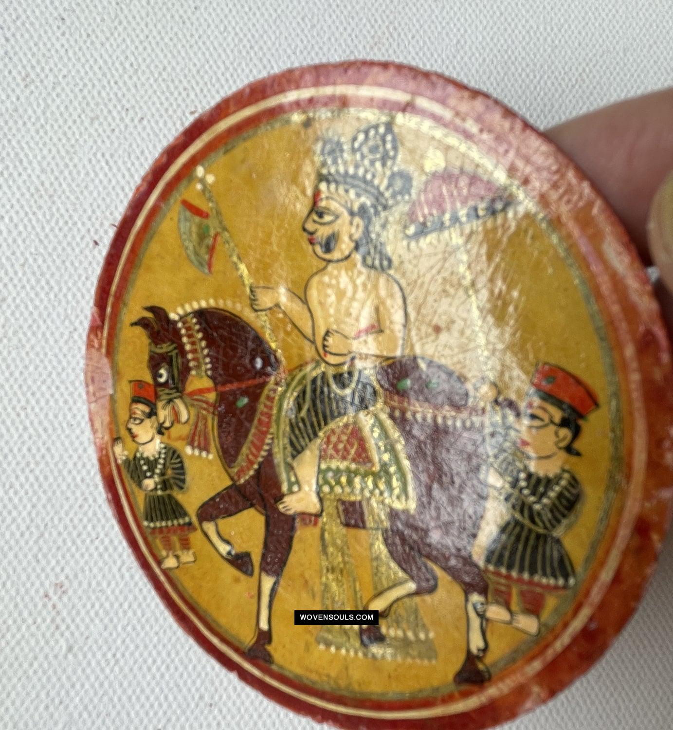 1384-G TWO Large Antique Lacquered Ganjifa Playing Cards - Premium Face Court Card-WOVENSOULS Antique Textiles & Art Gallery