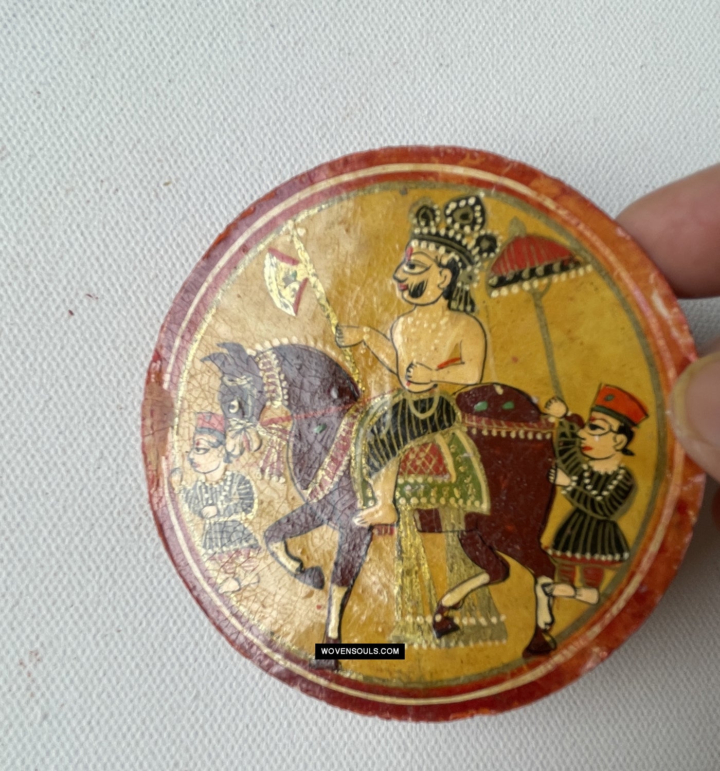 1384-G TWO Large Antique Lacquered Ganjifa Playing Cards - Premium Face Court Card-WOVENSOULS Antique Textiles & Art Gallery