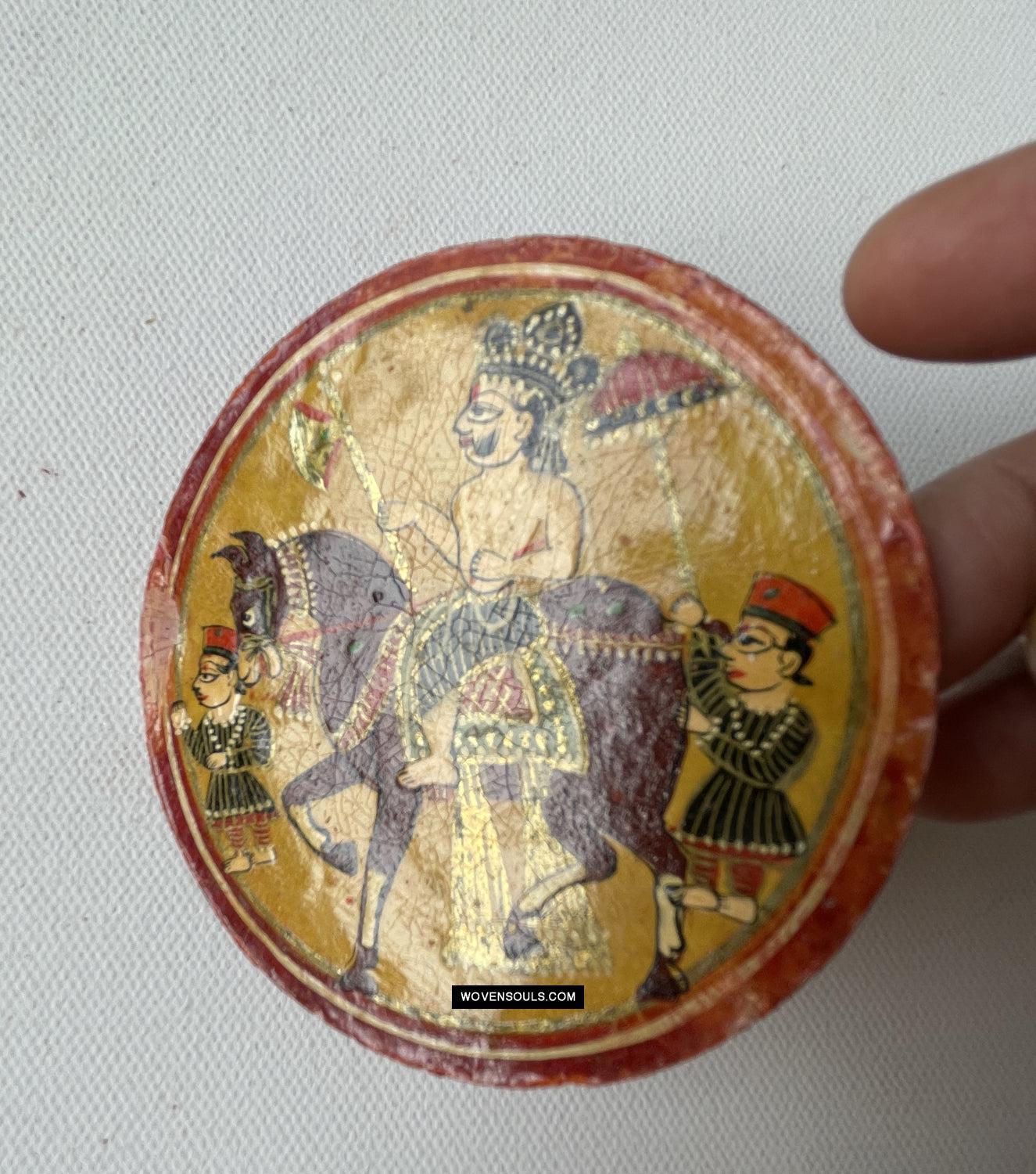 1384-G TWO Large Antique Lacquered Ganjifa Playing Cards - Premium Face Court Card-WOVENSOULS Antique Textiles & Art Gallery