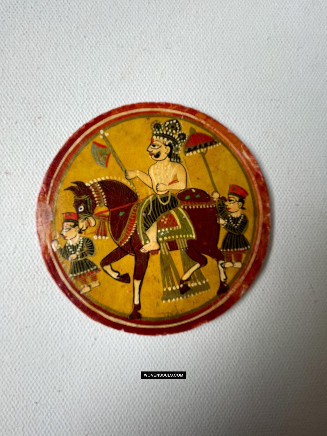 1384-G TWO Large Antique Lacquered Ganjifa Playing Cards - Premium Face Court Card-WOVENSOULS Antique Textiles & Art Gallery