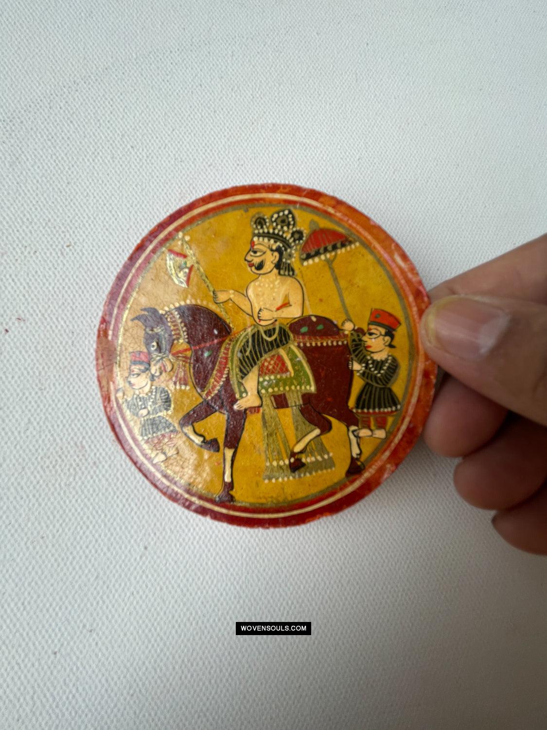 1384-G TWO Large Antique Lacquered Ganjifa Playing Cards - Premium Face Court Card-WOVENSOULS Antique Textiles & Art Gallery