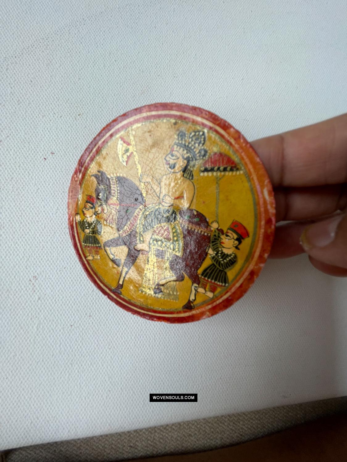 1384-G TWO Large Antique Lacquered Ganjifa Playing Cards - Premium Face Court Card-WOVENSOULS Antique Textiles & Art Gallery